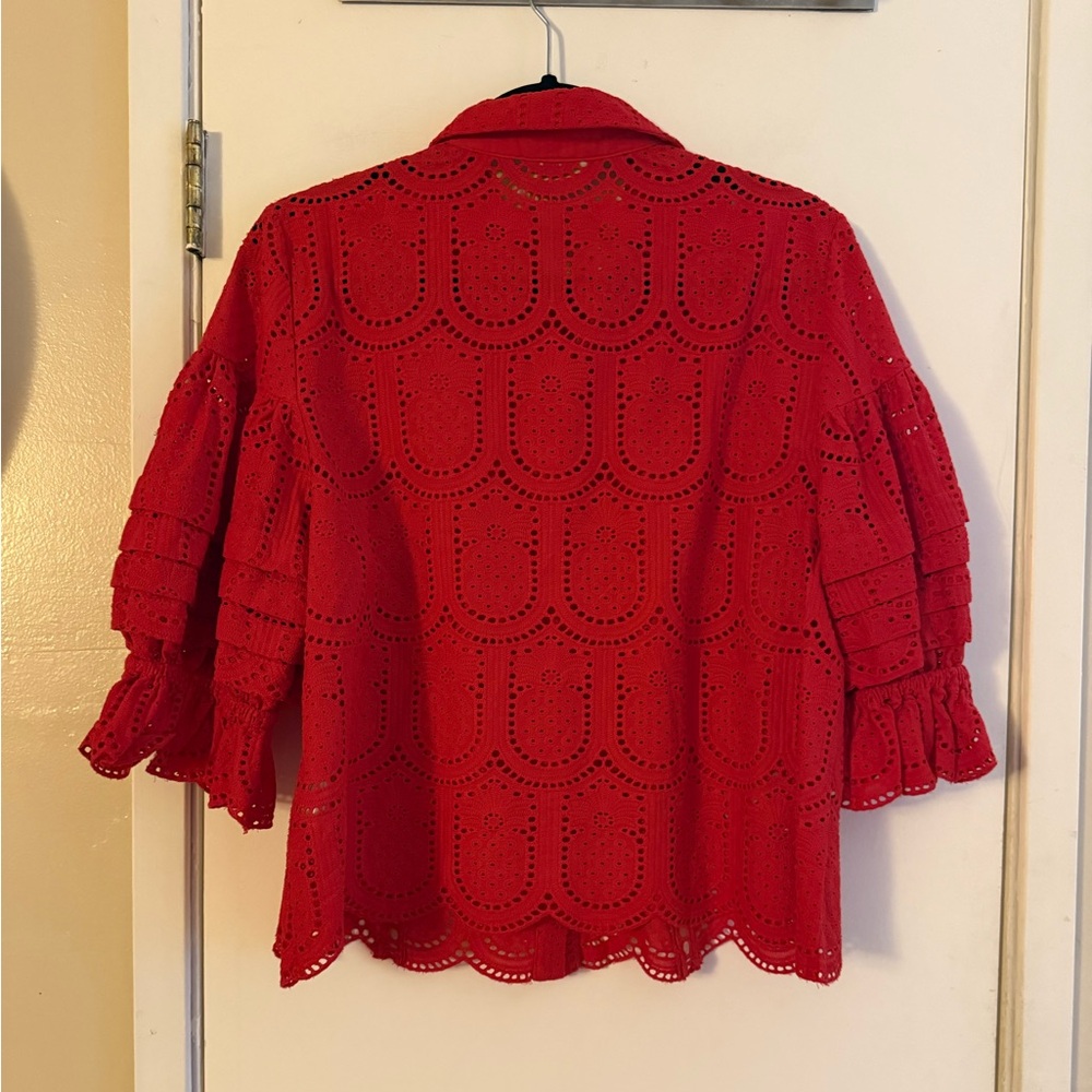 Farm Rio Red Pineapple Eyelet Blouse and Shorts Set - Picture 4 of 9